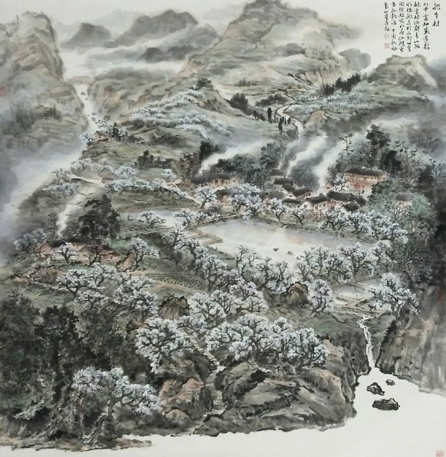 书痴者文必工,艺痴者技必良——观卜玺山壁画《穹窿胜景图》(图5) 卜玺山创作的《桃李村》